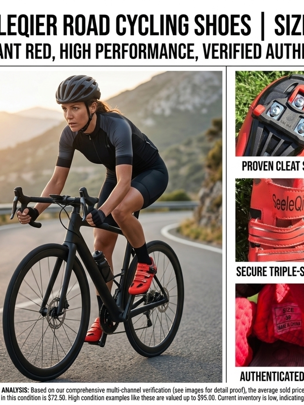 SeeleQier Men’s Women’s Cycling Shoes - Red/Orange Road Bike Shoes - Size 39